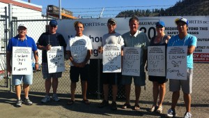 Locked out IBEW Union 213 members picketing at FortisBC on Enterprise Way in Kelowna, BC.